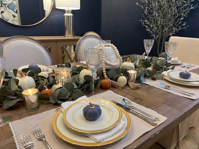 Dining table decorated for fall