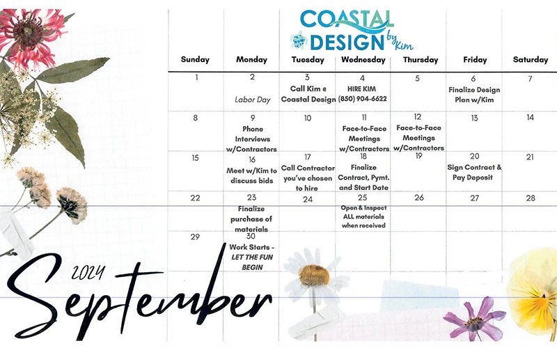 Photo of September Interior Design consultation calendar with Coastal Design By Kim